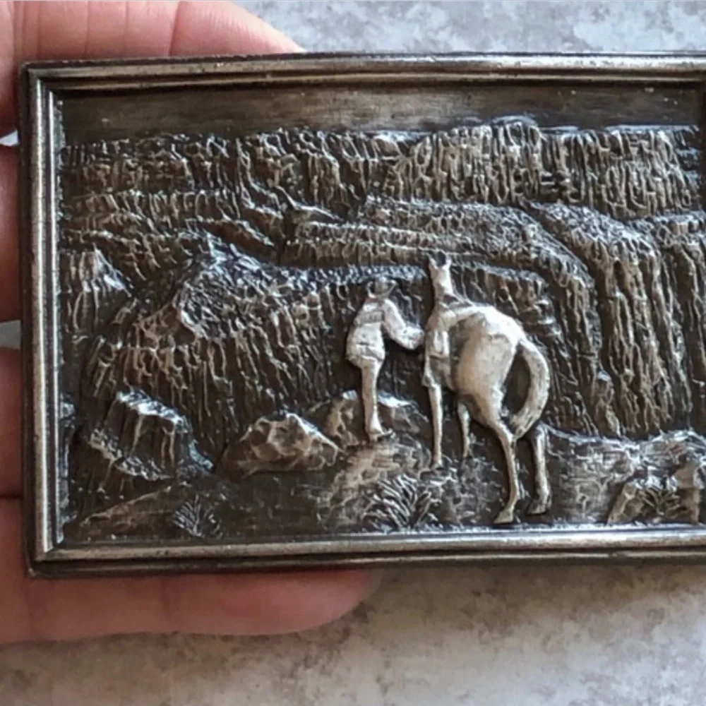 Bergamot Belt Buckle Brass 1977 Horses Mountain Western